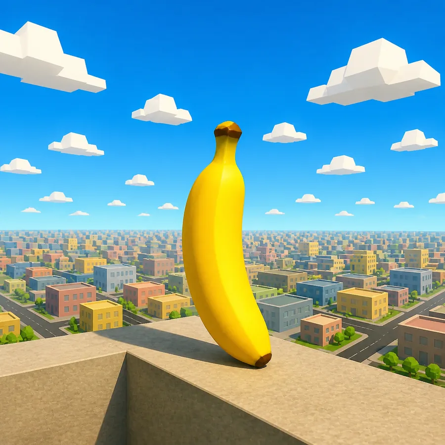 The banana on a rooftop edge in daylight